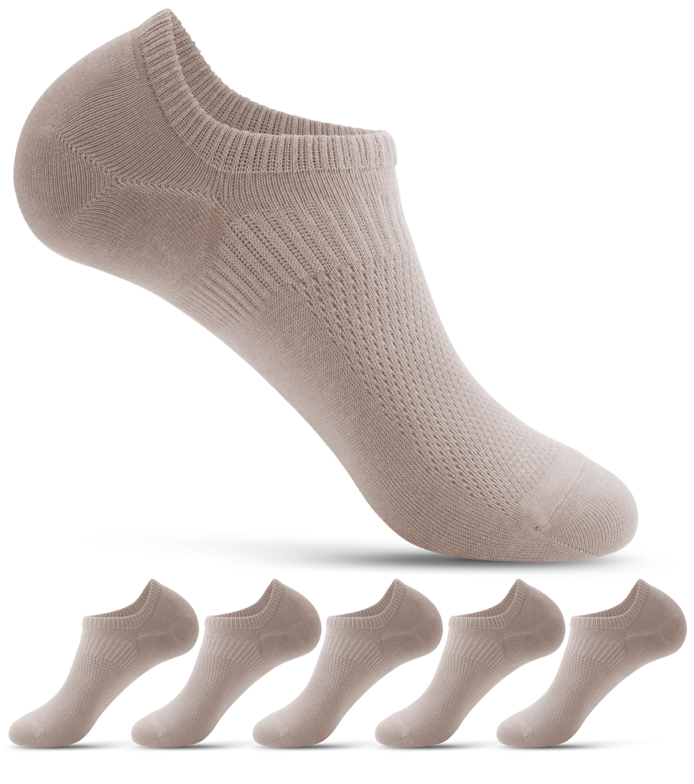 【送料無料】[banerise] 靴下 メンズ フットカバー 脱げない 【 綿95% 縫い目のない】 くるぶし ソックス 夏用 メッシュ くつした スニーカー 見えない ショートソックス 薄手 5足 セット 色：5足 ベージュ、サイズ：24.0-27.0 cm