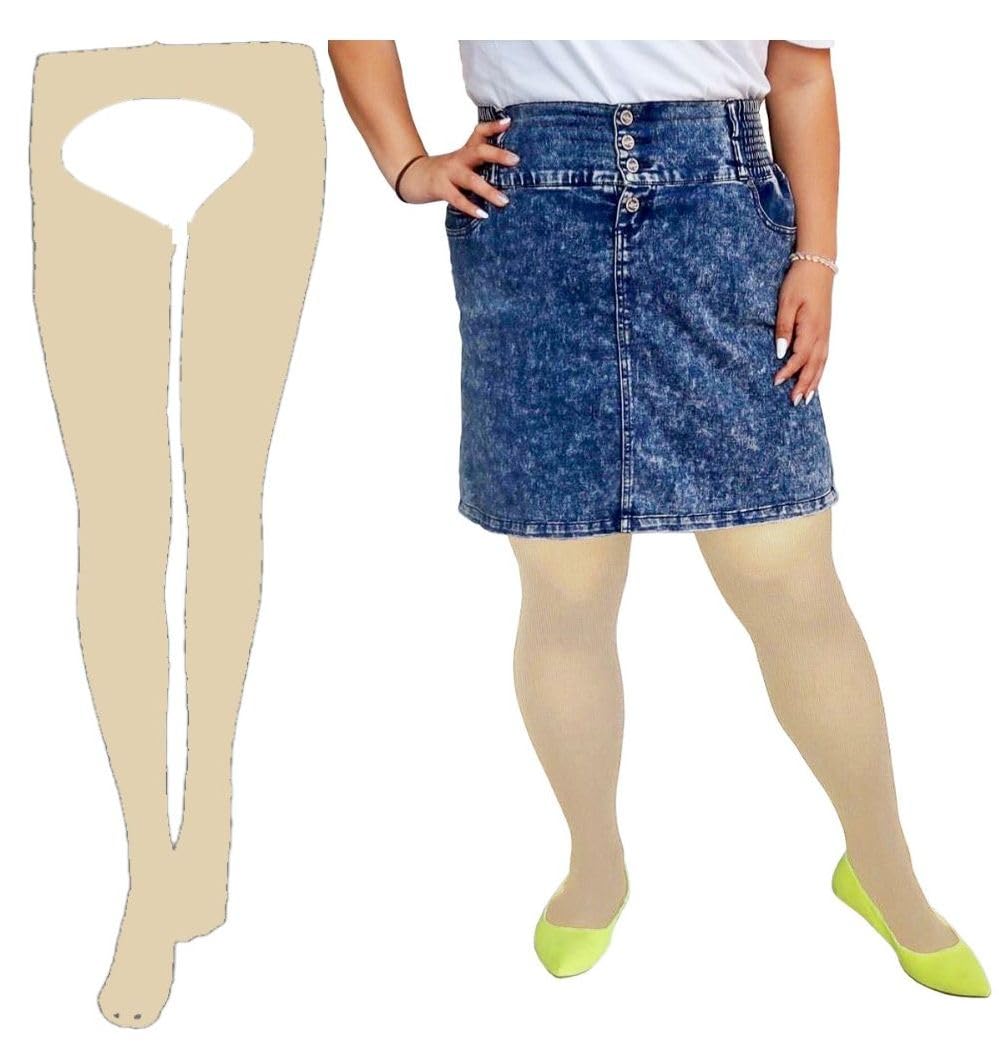 【送料無料】[NAKAMAJITA] 3L-8L 通気性 サスペンダー タイツ 80D 大きいサイズ ブラック ゆったり なめらかタッチ 穴あき オープンクロッチ 色：ベージュ、サイズ：7L-8L