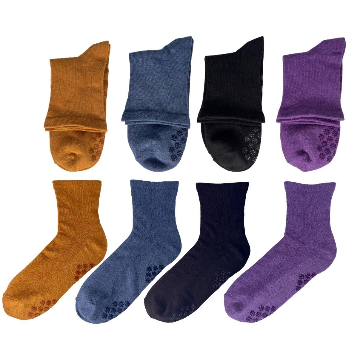 【送料無料】[NAKAMAJITA] 靴下 レディース クルー丈ソックス 口ゴムゆったり 足裏滑り止め付き 22-25c..