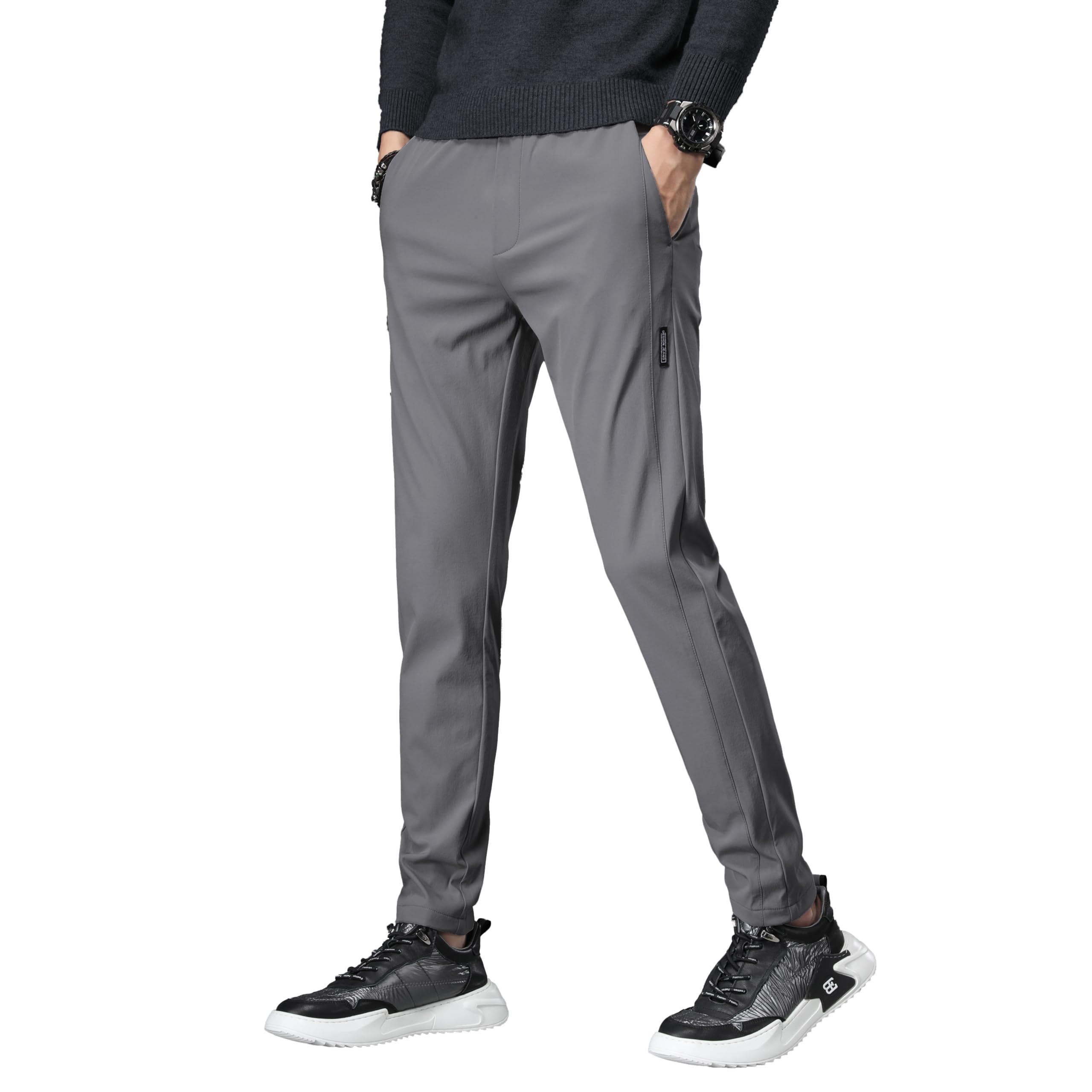 【送料無料】ズボン メンズ パンツ ジョガーパンツ 軽量 ストレッチ スウェットパンツ テーパードパンツ ボトムス 無地 レギパン メンズ イージーパンツ 部屋着 ボトムス 標準モデル 調整紐 ウエストゴム 春夏秋冬 色：B5-ダークグレー（前開きジッパー）、サイズ：28(4)