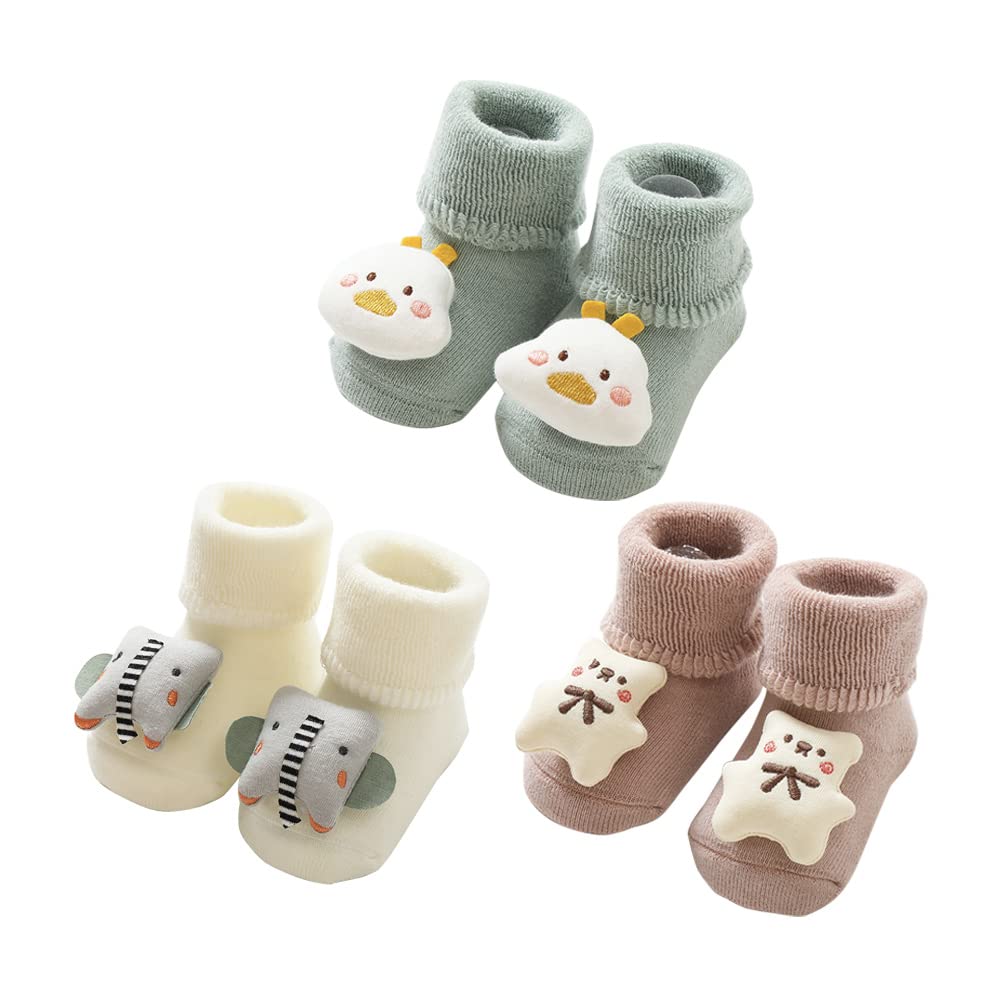 【送料無料】[HAYAHARU] 赤ちゃん靴下 冬 あったか靴下 ベビーソックス 滑り止め付き ルームソックス キッズ 保温防寒 子供靴下 キッズソックス 出産祝い 柔らか 通園通学 抗菌 男の子 女の子 色：3足セットA、サイズ：M
