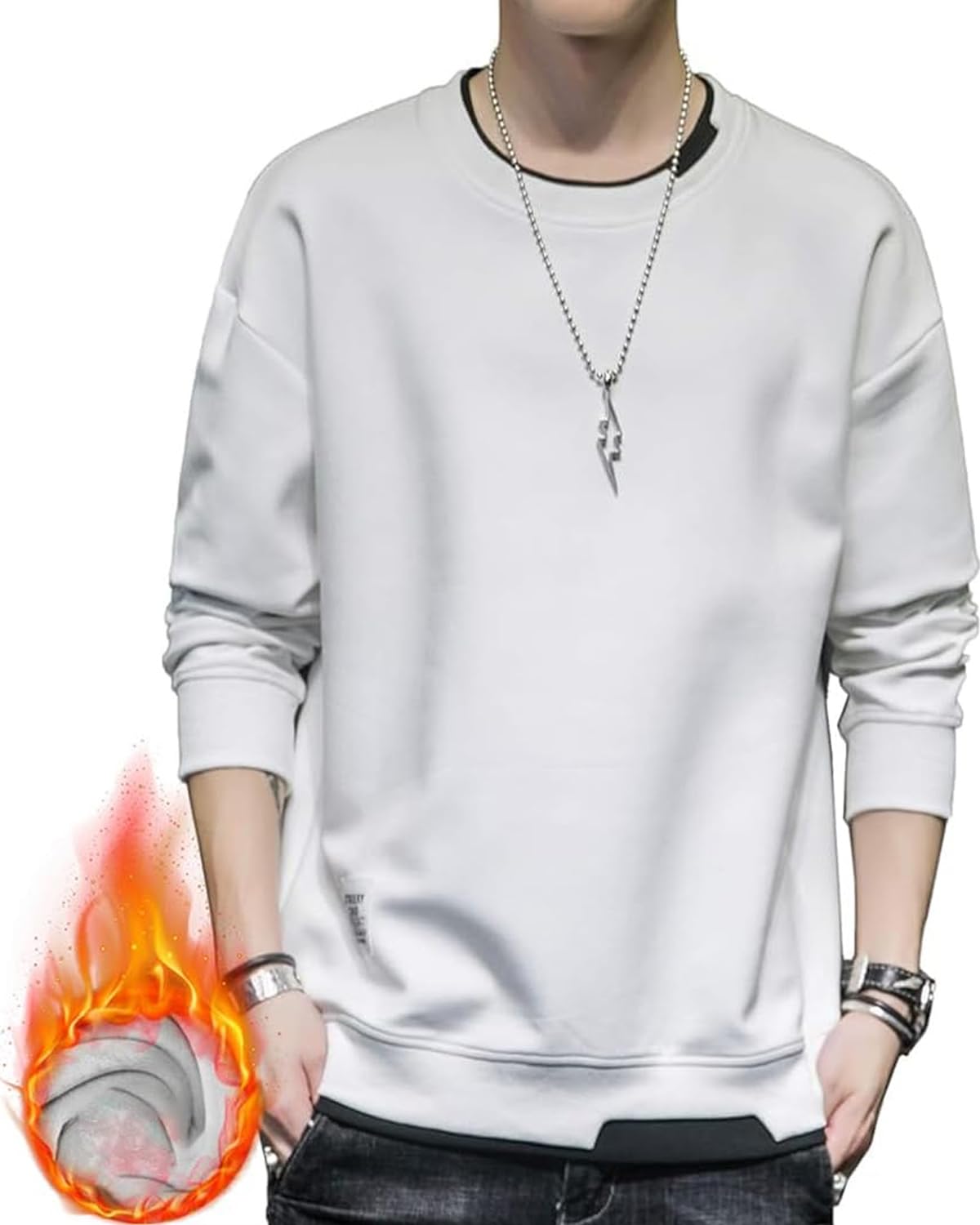 【送料無料】[KANGNAN] トレーナー メンズ パーカー メンズ 秋服 長袖 トップス かっこいい プルオーバー おしゃれ スウェット Tシャツ ゆったり 大きいサイズ ストリート 人気 秋 冬 春 色：ホワイト(裏起毛)、サイズ：L