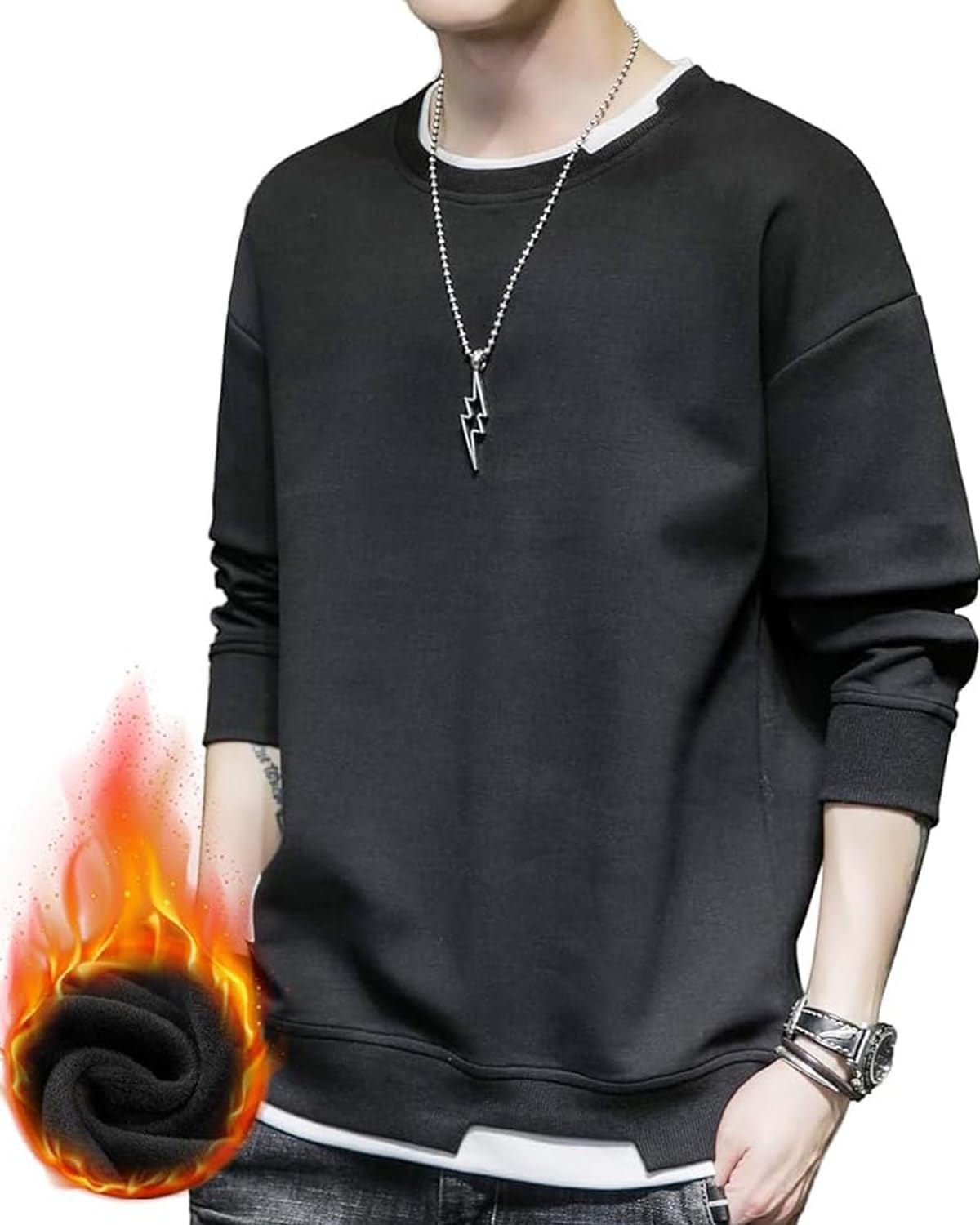 【送料無料】[KANGNAN] トレーナー メンズ パーカー メンズ 秋服 長袖 トップス かっこいい プルオーバー おしゃれ スウェット Tシャツ ゆったり 大きいサイズ ストリート 人気 秋 冬 春 色：ブラック(裏起毛)、サイズ：4XL