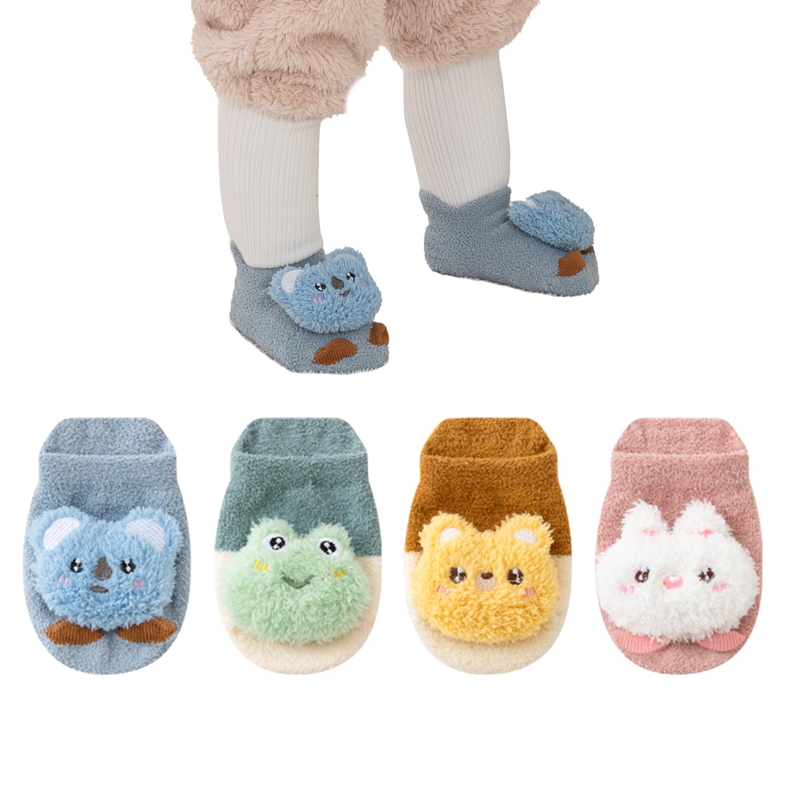 【送料無料】[HAYAHARU] 赤ちゃん靴下 アニマル柄 ベビーソックス 滑り止め 赤ちゃんソックス 綿 柔らかく 男の子 女の子 かわいい動物子供靴下 キッズソックス 新生児 あったか防寒 冷え対策 出産祝い 5足セット 色：E、サイズ：12.0-14.0 cm