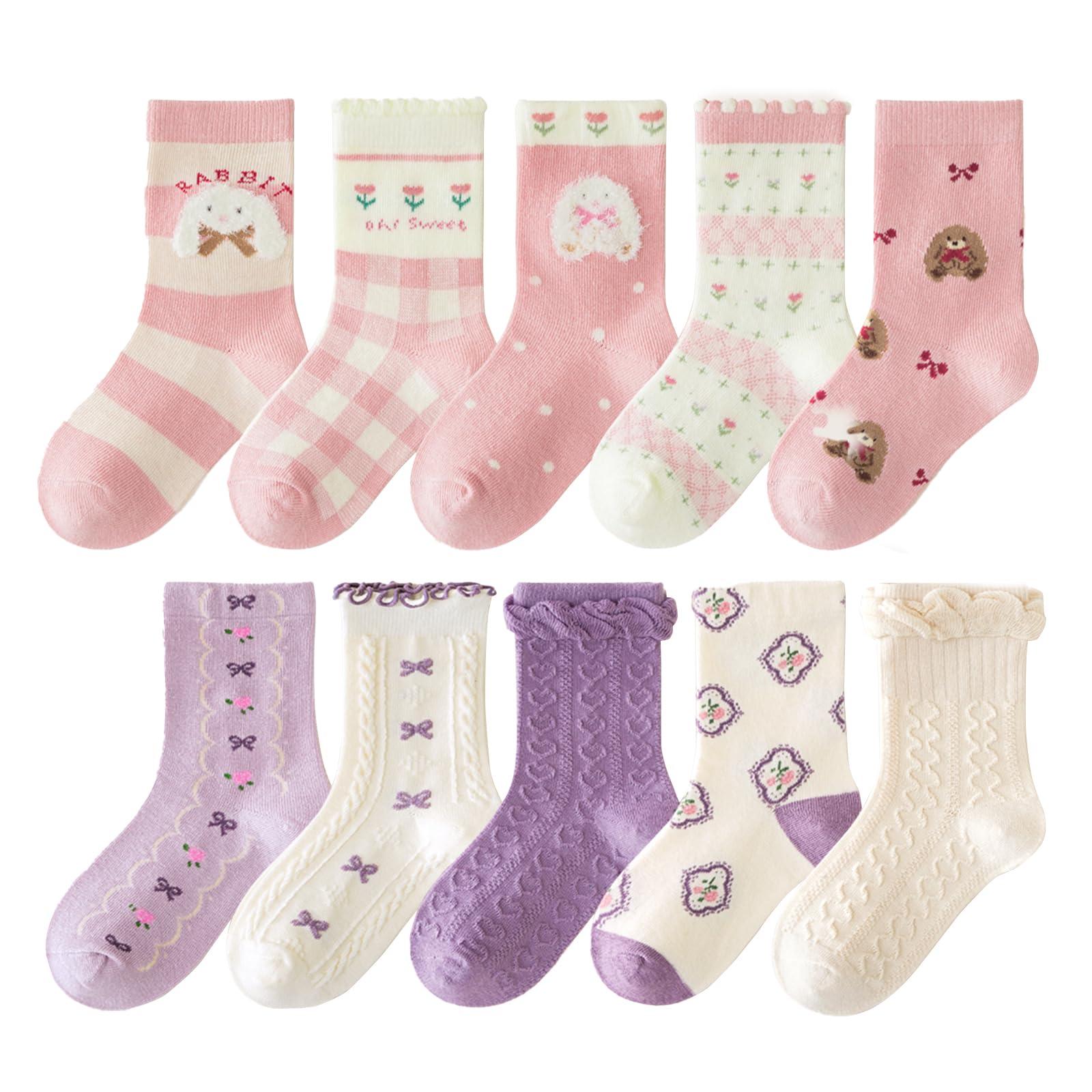 【送料無料】[HAYAHARU] 可愛い キッズ 靴下 10足セット オシャレ 柔らかい綿 クルー丈ソックス ベビー..