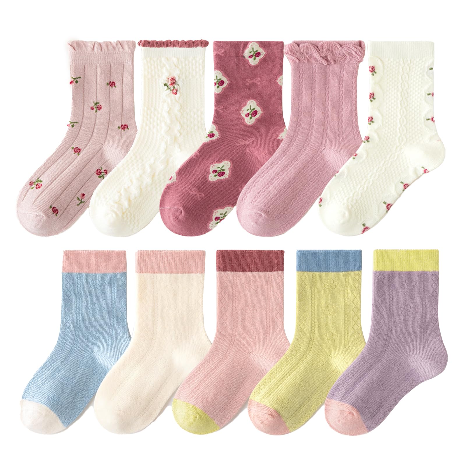 【送料無料】[HAYAHARU] 可愛い キッズ 靴下 10足セット オシャレ 柔らかい綿 クルー丈ソックス ベビー..