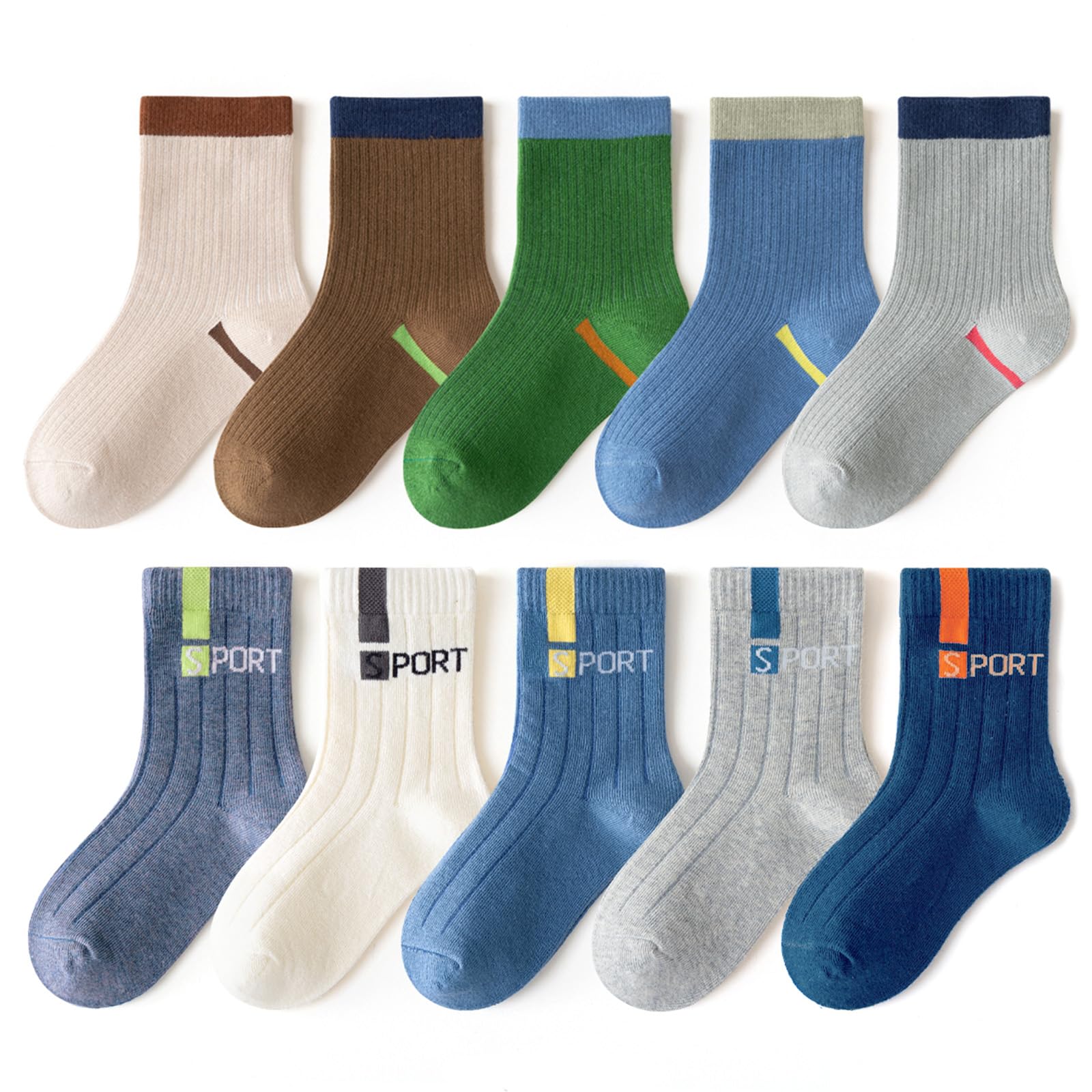 【送料無料】[HAYAHARU] 可愛い キッズ 靴下 10足セット オシャレ 柔らかい綿 クルー丈ソックス ベビー ソックス キッズ 靴下 カラフル 男の子 女の子 子供用 スニーカーソックス 春夏秋冬 通学通園 色：N、サイズ：M