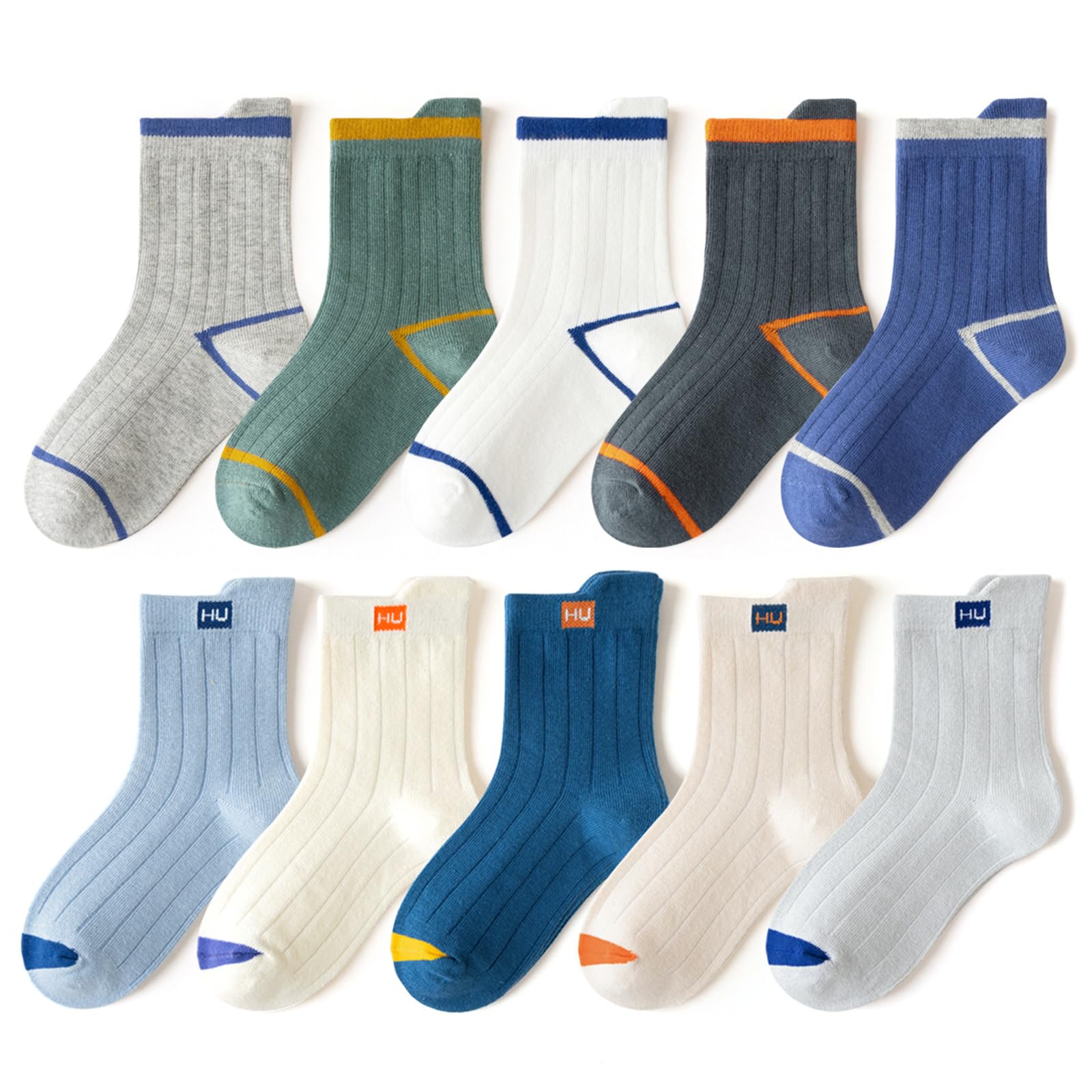 【送料無料】[HAYAHARU] 可愛い キッズ 靴下 10足セット オシャレ 柔らかい綿 クルー丈ソックス ベビー ソックス キッズ 靴下 カラフル 男の子 女の子 子供用 スニーカーソックス 春夏秋冬 通学通園 色：O、サイズ：XL