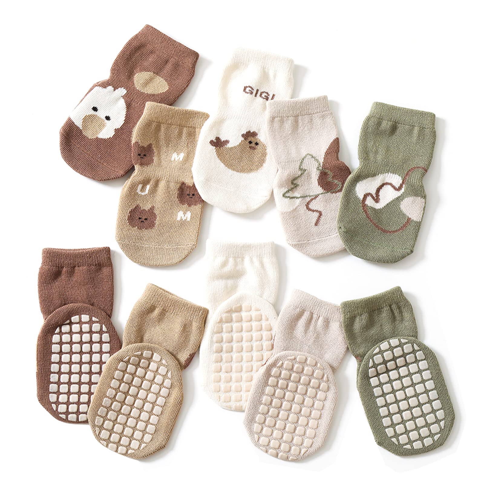 【送料無料】[HAYAHARU] ベビーソックス 滑り止め付き 子供靴下 アニマル柄 ソックス かわいい 快適 ルームソックス キッズソックス 柔らか 5足セット 0-5歳 色：ひよこ、サイズ：M