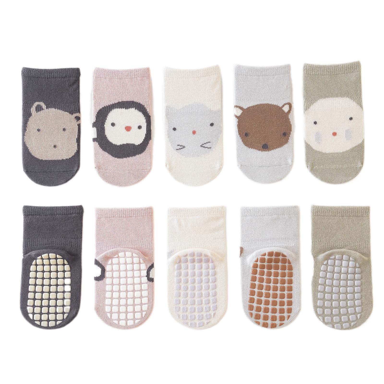 【送料無料】[HAYAHARU] ベビーソックス 滑り止め付き ベビー靴下 アニマル柄 子供ソックス かわいい 快適 赤ちゃん ルームソックス キッズソックス 柔らか 5足セット 0-5歳 色：D、サイズ：M