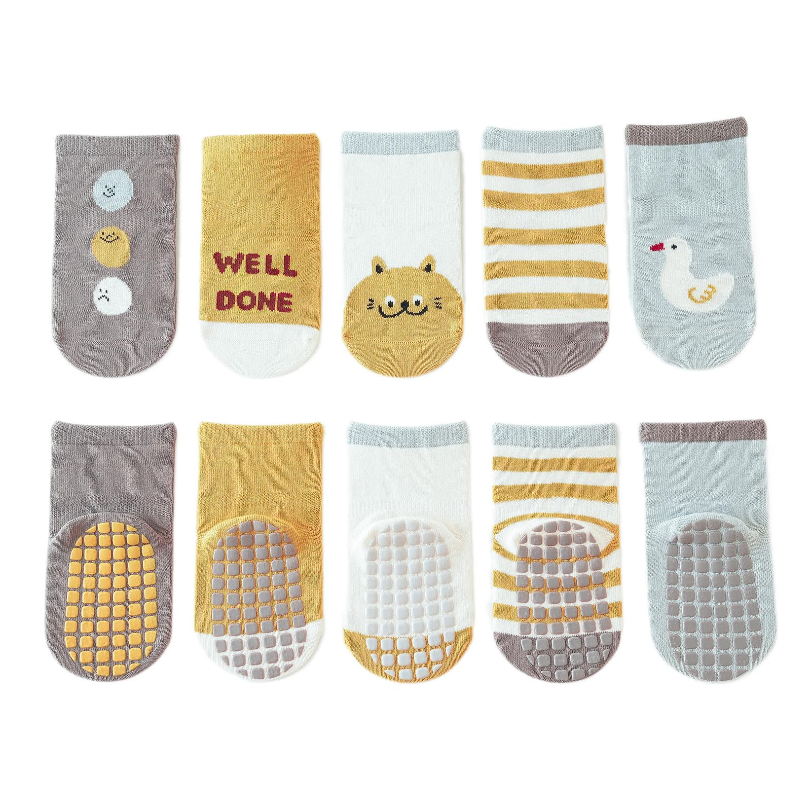 【送料無料】[HAYAHARU] ベビーソックス 滑り止め付き ベビー靴下 アニマル柄 子供ソックス かわいい 快適 赤ちゃん ルームソックス キッズソックス 柔らか 5足セット 0-5歳 色：E、サイズ：M