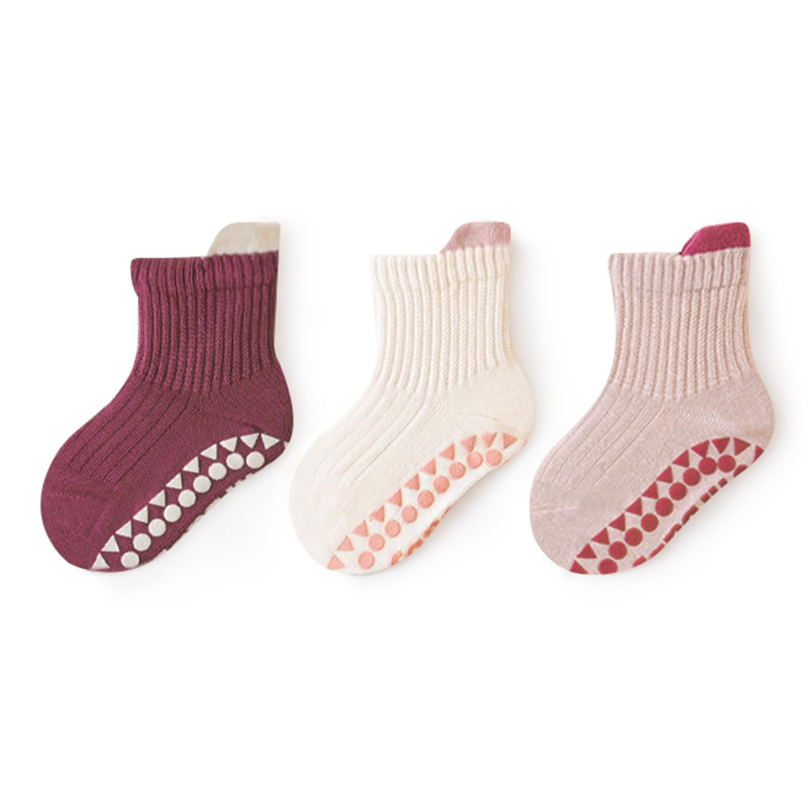 【送料無料】[HAYAHARU] ベビーソックス かわいい 子供靴下 0-8歳 キッズソックス 靴下 ベビー 男の子 女の子 小学生 子供の靴下 3足組 綿 柔らかい カラフル 通学通園 ルームソックス 赤ちゃん 色：滑り止め-ピンク、サイズ：3-5 Years