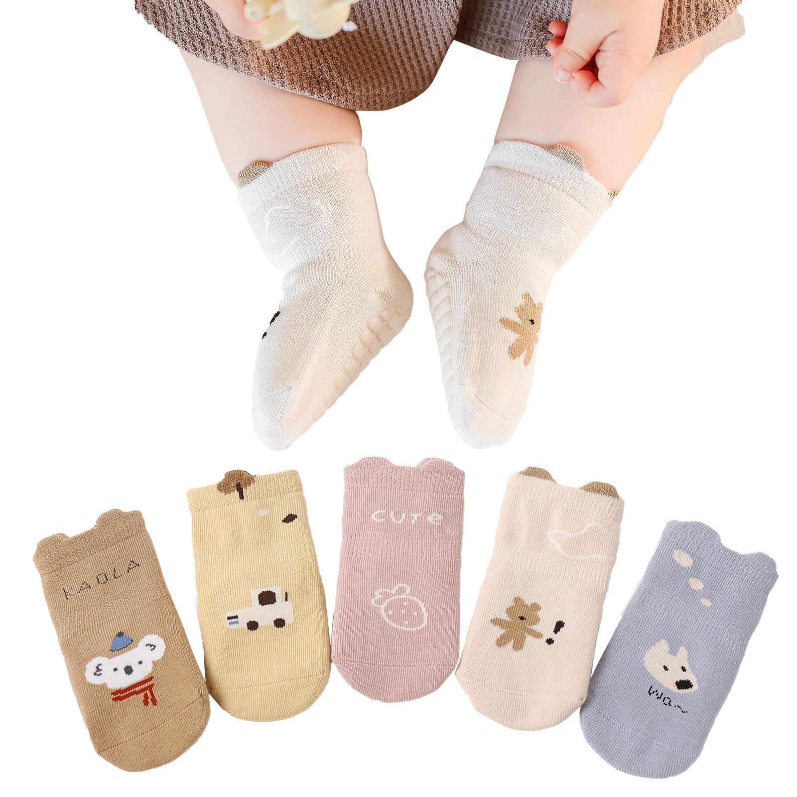 【送料無料】[HAYAHARU] ベビーソックス 滑り止め付き 子供靴下 かわいい 快適 0-5歳 ルームソックス キッズ 赤ちゃん カラーバリエーション ベビー 靴下 男の子 女の子 通気性 色：D、サイズ：3-5 Years