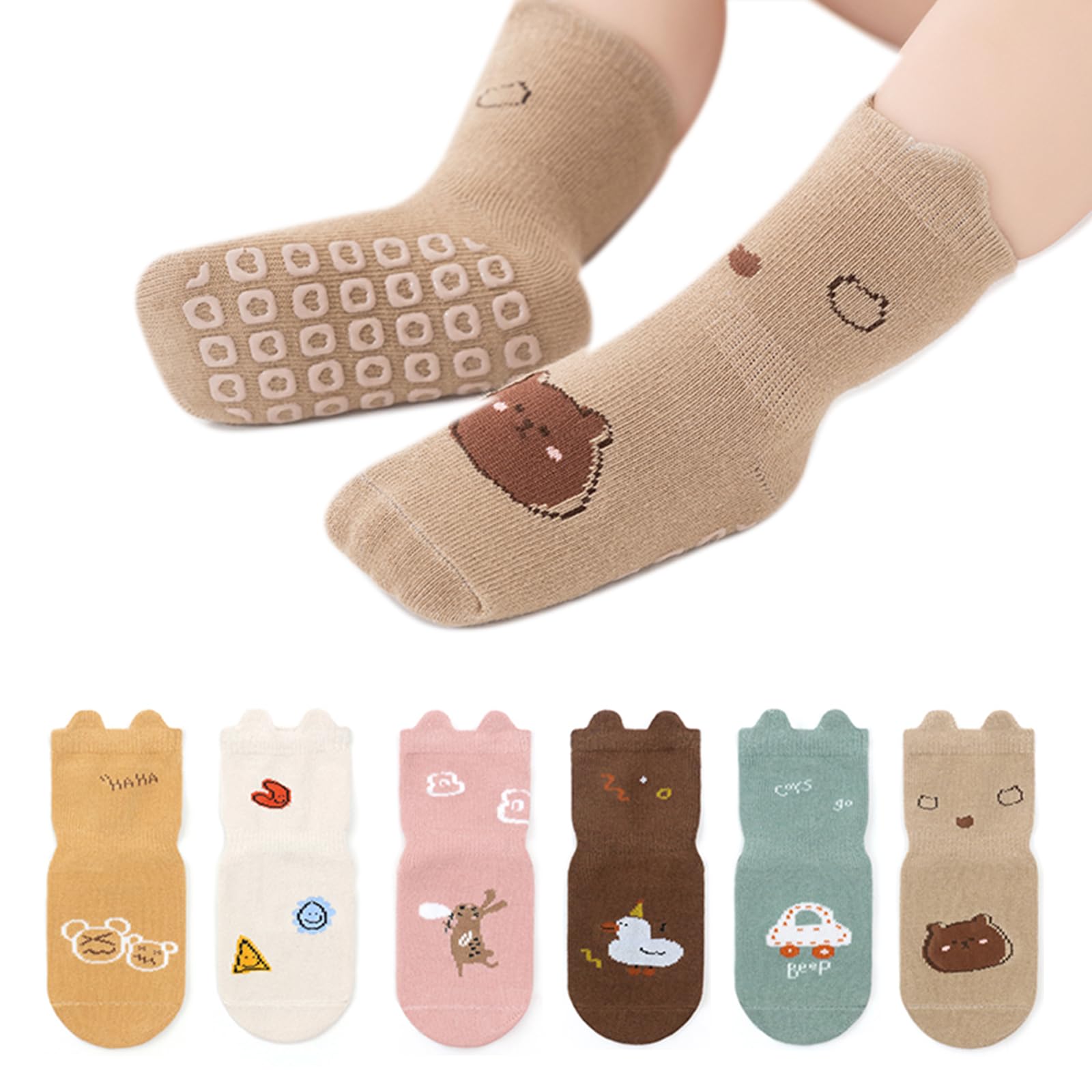 【送料無料】[HAYAHARU] ベビーソックス 滑り止め付き 子供靴下 かわいい 動物 0-5歳 ルームソックス キッズ 赤ちゃん 靴下 くつした こども 通園 入学 春夏秋冬 男の子 女の子 色：A、サイズ：11.0-13.0 cm