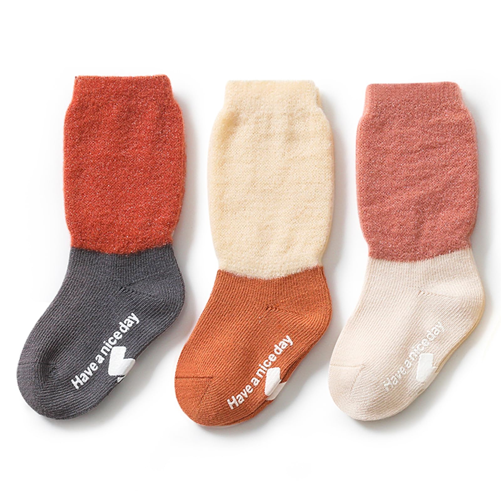 【送料無料】[HAYAHARU] ベビー 靴下 厚手 赤ちゃん ソックス 滑り止め 可愛い 柔らかく履き心地 暖かい ベビー ソックス 赤ちゃん 靴下 秋 冬 3足セット 色：H、サイズ：8.0-10.0 cm