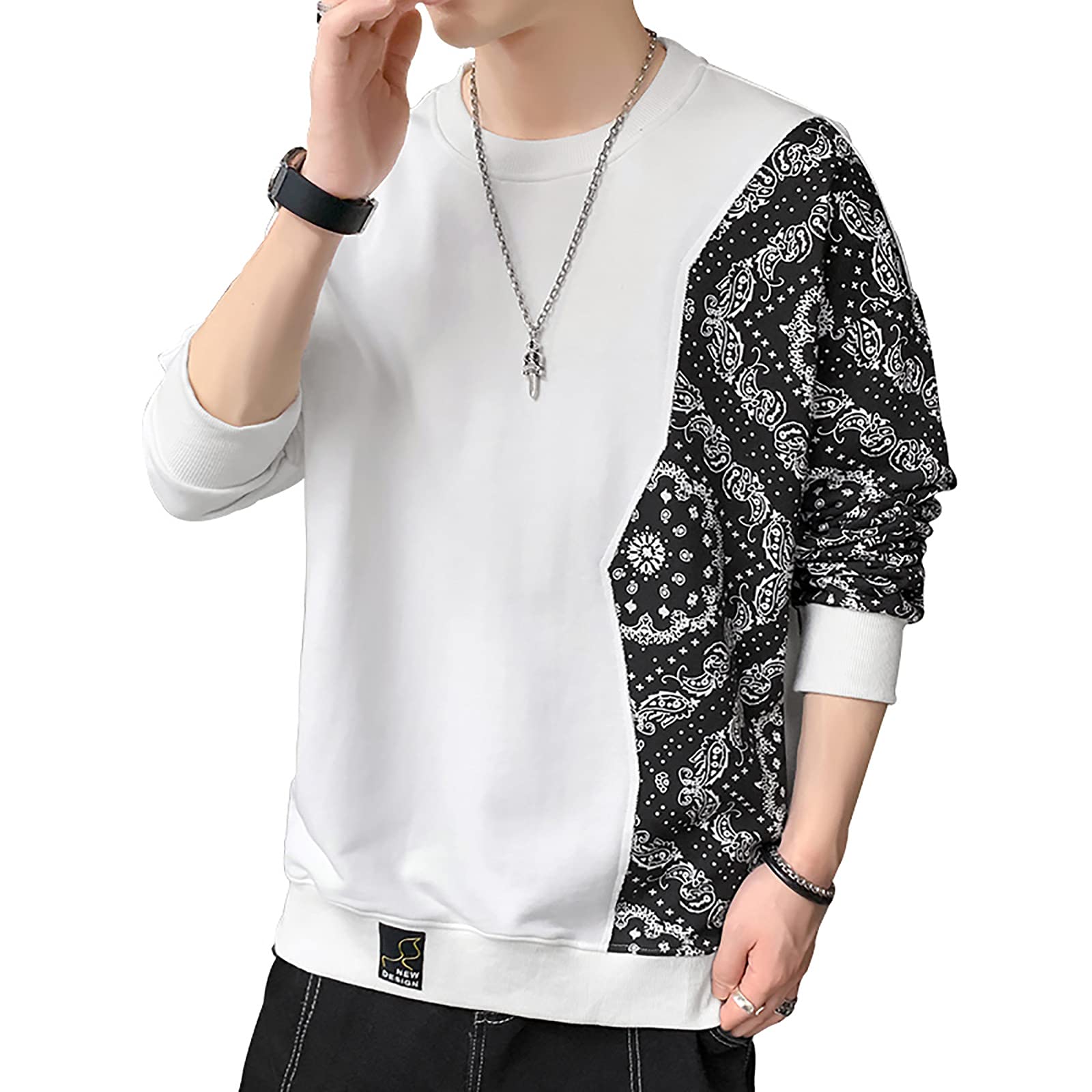 【送料無料】[HEGROPH] トレーナー メンズ 切り替え 長袖 スウェットシャツ おしゃれ 花柄 ...