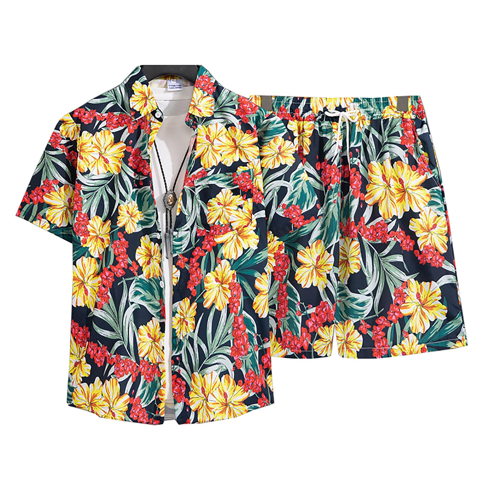 【送料無料】[HEGROPH] メンズ アロハシャツ＆ビーチパンツ セット 花柄 半袖 涼感 軽量  ...