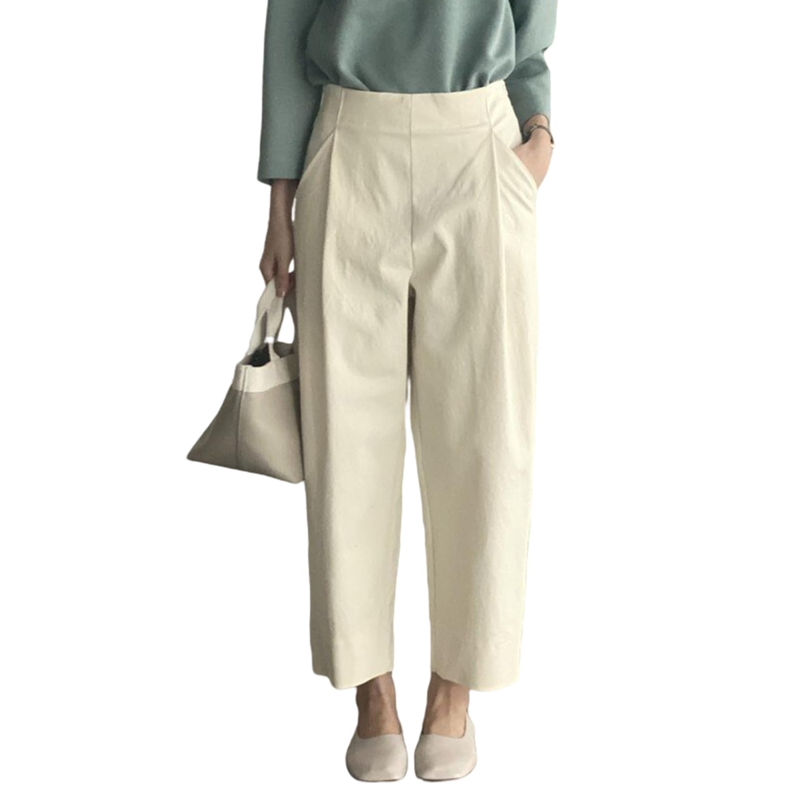 【送料無料】[HuuMeNEIDOO] ワイドパンツ レディース 9分丈 ロングパンツ ストレートパンツ 無地 ズボン ゆったり 大きいサイズ 体型カバー ボトムス 着痩せ オフィス 通勤 春 夏 秋 色：アプリコット、サイズ：Free Size