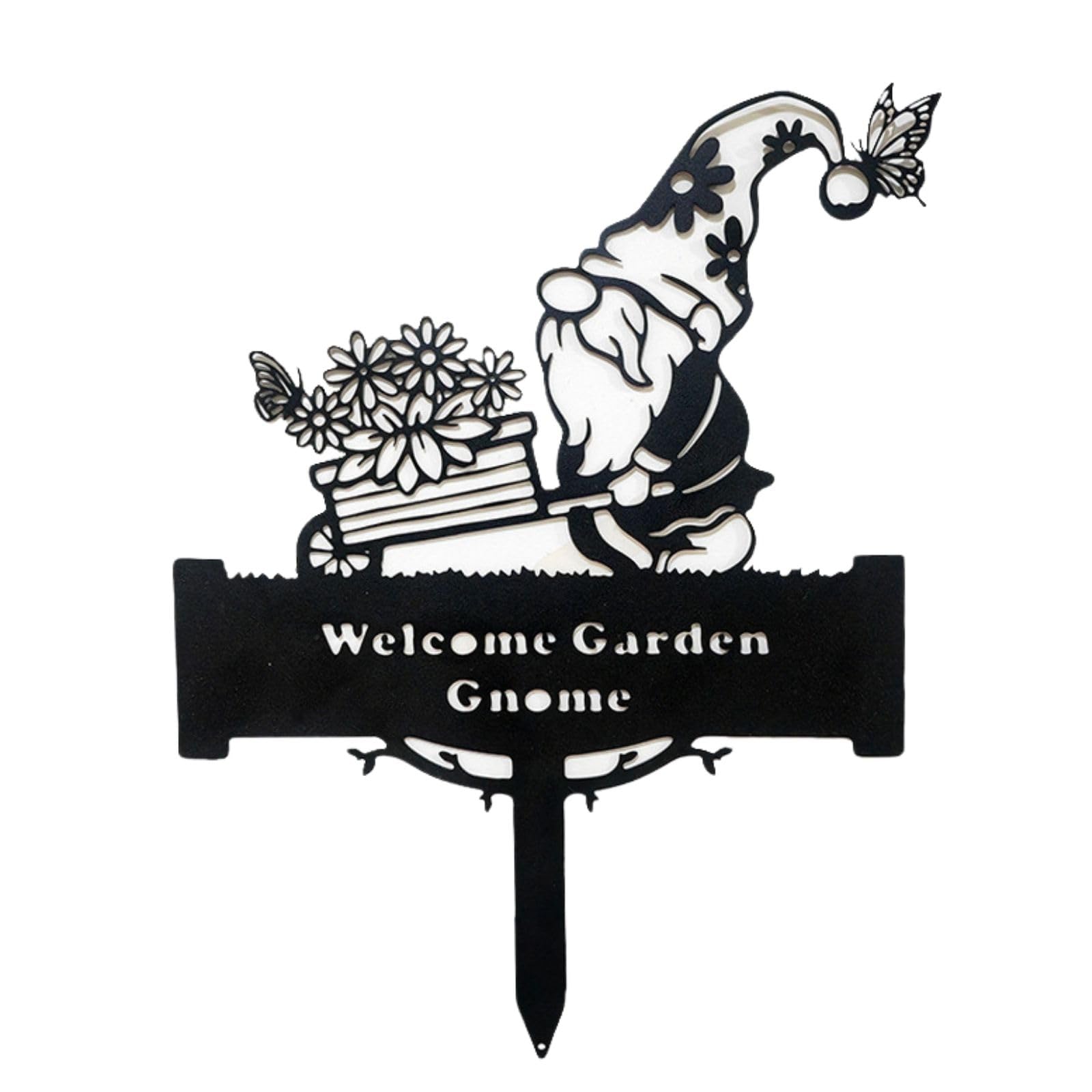 【送料無料】Archnote ガーデニング雑貨 庭 オブジェ ガーデンオブジェ ガーデンピック ガーデンオーナメント アイアン 小人 妖精 色：黒（妖精 wellcome 1人）、サイズ：約高さ30cm 幅22.8cm 厚み0.8cm ピック部約8cm
