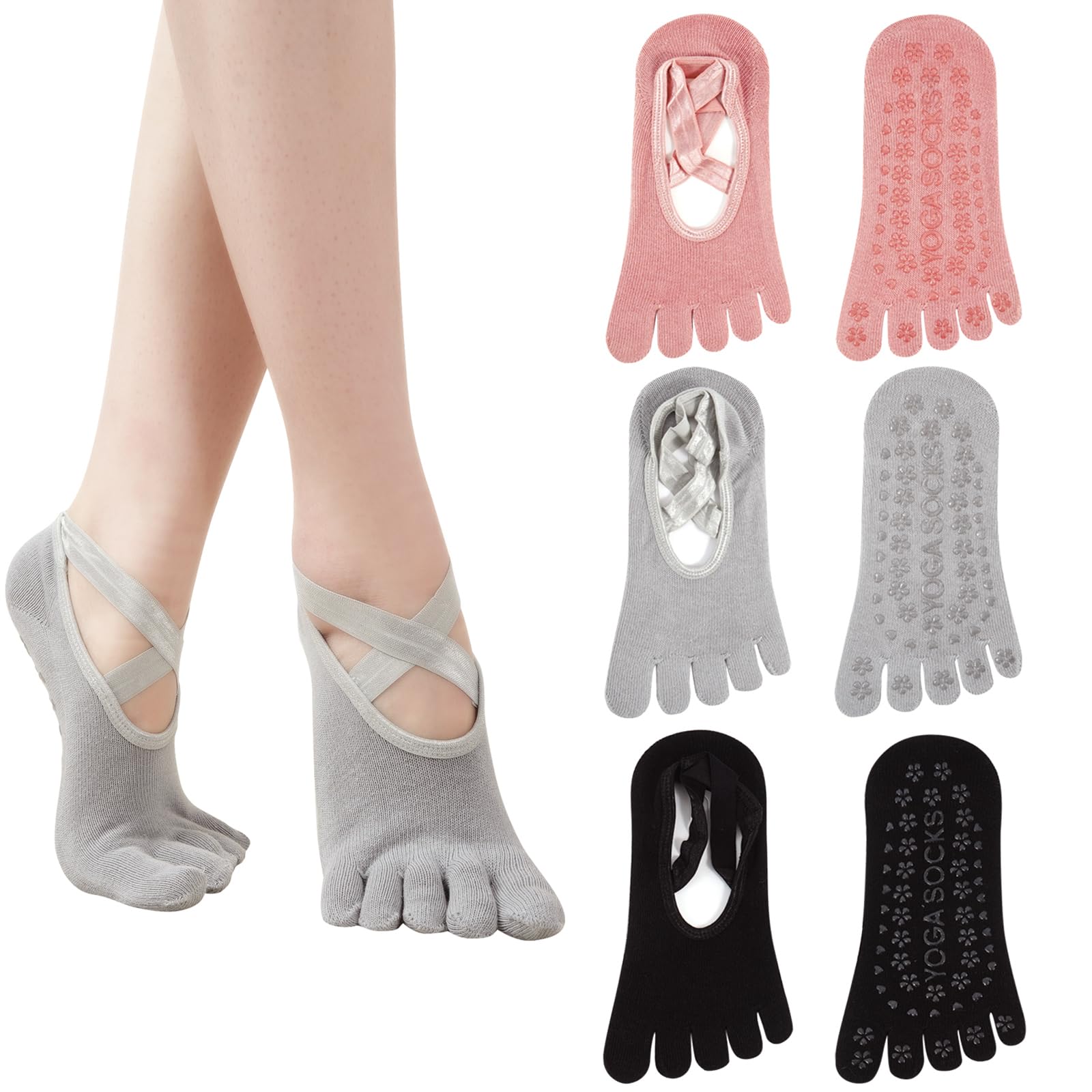 【送料無料】[Yazon] 5本指ソックス レディース 夏 ヨガ ピラティス 靴下 滑り止め くるぶし 五本指ソ..