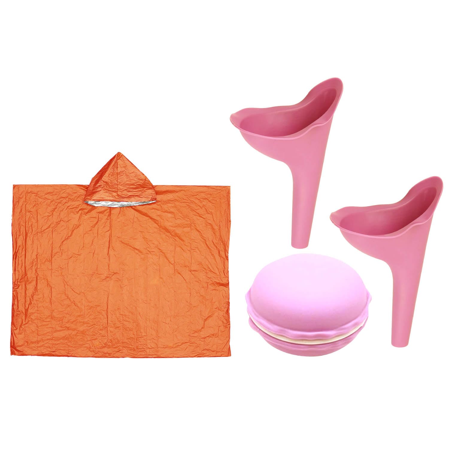 【送料無料】Archnote 携帯トイレ ポンチョ付き 簡易トイレ 災害用 非常用 トイレ 女性用 アルミポンチョ サバイバルシート アルミシート 防災 色：ポンチョ：オレンジ・小便器とケース：ピンク、サイズ：なし