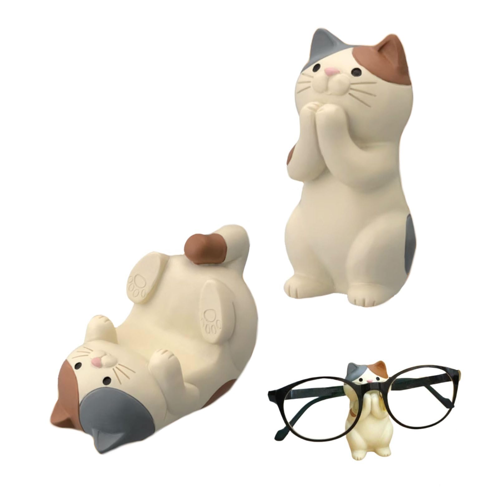 【送料無料】Archnote 猫 スマホスタンド かわいい スマホ立て 可愛い 卓上 メガネスタンド メガネ立て メガネ置き 携帯スタンド 色:三毛猫セット