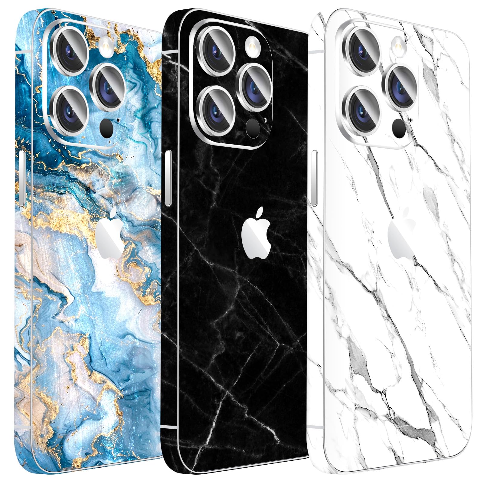 【送料無料】3切れiPhone用スパークリングスキンプロテクター、LucBuyキラキラ光る光沢/ファイバー/ストーングレインフルカバーエッジステッカー、iPhone 11-16用ぴったりフィットバックプロテクター/高級ラップ/キラキラ電話デコレーション 色：C、サイズ：iPhone 15