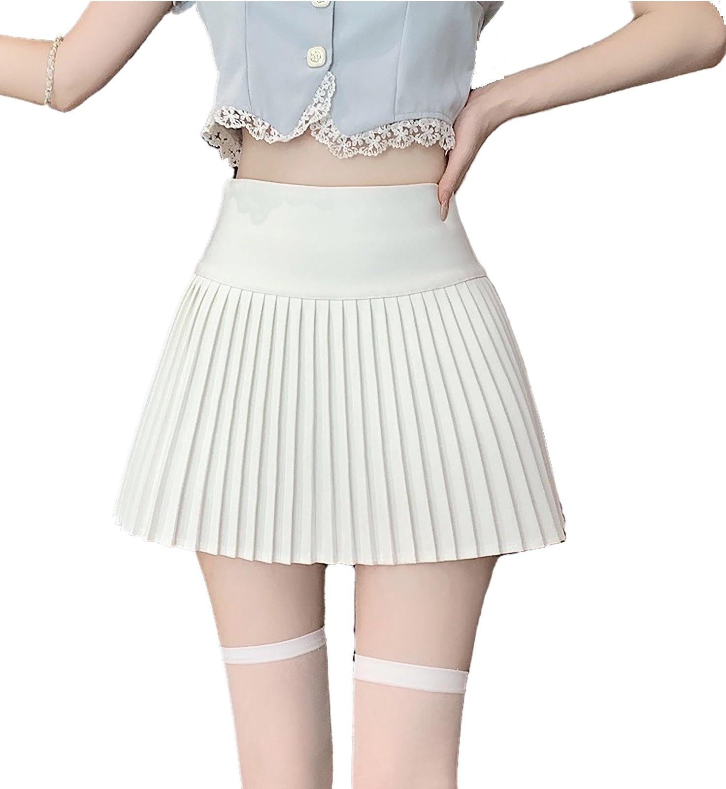 【送料無料】[House Yayoi] スカート レディース マイクロミニ ファスナー ミニ丈 無地 ハイウエスト 大人かわいい ひざ上丈 裏地付き スクール 女子高生 通学 通勤 春 夏 プリーツ Skirt 色：ホワイト02、サイズ：XL