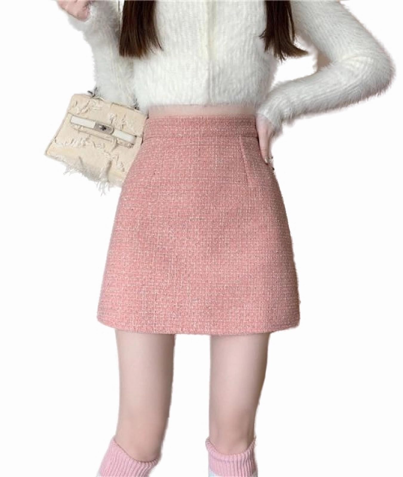 【送料無料】[House Yayoi] スカート レディース マイクロミニ ファスナー ミニ丈 無地 ハイウエスト 大人かわいい ひざ上丈 裏地付き スクール 女子高生 通学 通勤 ベルト付き 可愛い 春 夏 プリーツ Skirt 色：ツヤ有りピンク、サイズ：M