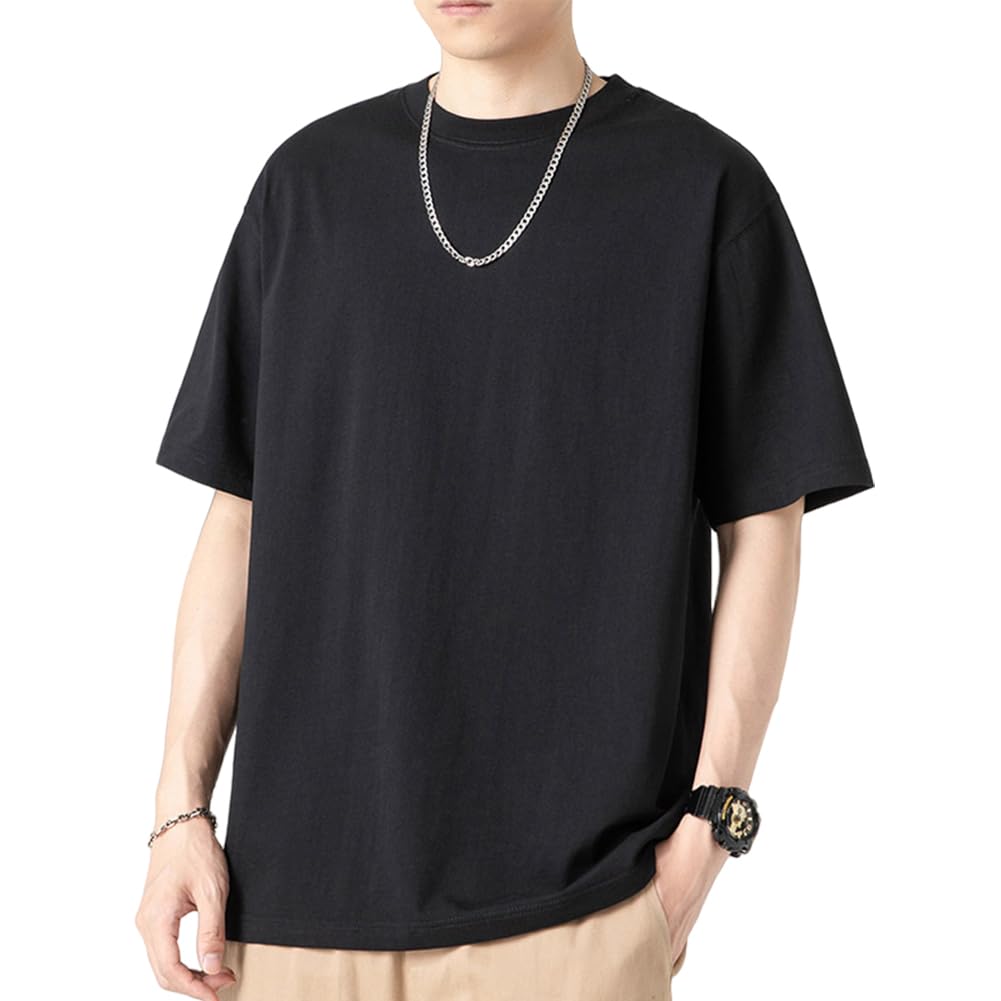 【送料無料】[HOTIAN] Tシャツ メンズ 半袖 ゴルフシャツ 綿100％ クルーネック 無地 インナーシャツ 1枚組/3枚組 通気 吸汗 カジュアル 大きいサイズ セット 春 夏 秋 冬 色：1枚組-ブラック、サイズ：XL