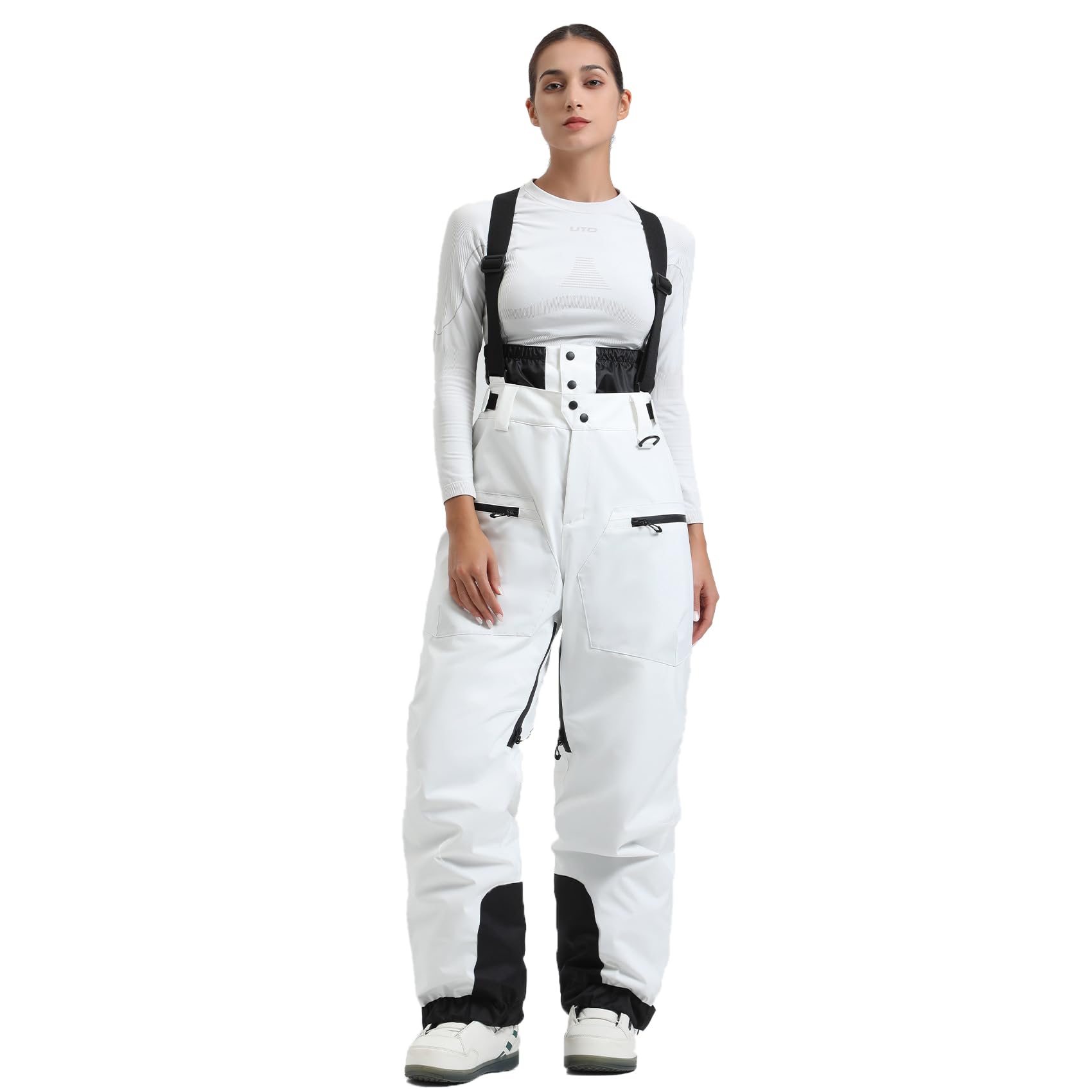 【送料無料】[koobla] スキーパンツ スノーボードパンツ スキーウェア スノボ 耐水15,000mm 防風 防水 スノーパンツ メンズ レディース 防寒ズボン サスペンダー付きkb178 色：しろい-レディース、サイズ：S