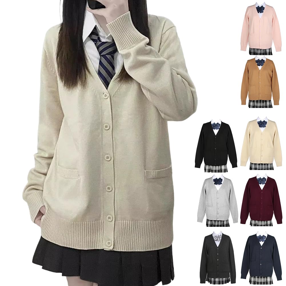 【送料無料】[HOTIAN] スクールカーディガン 女子 制服 Vネック スクールセーター 高校生 無地 ニット..