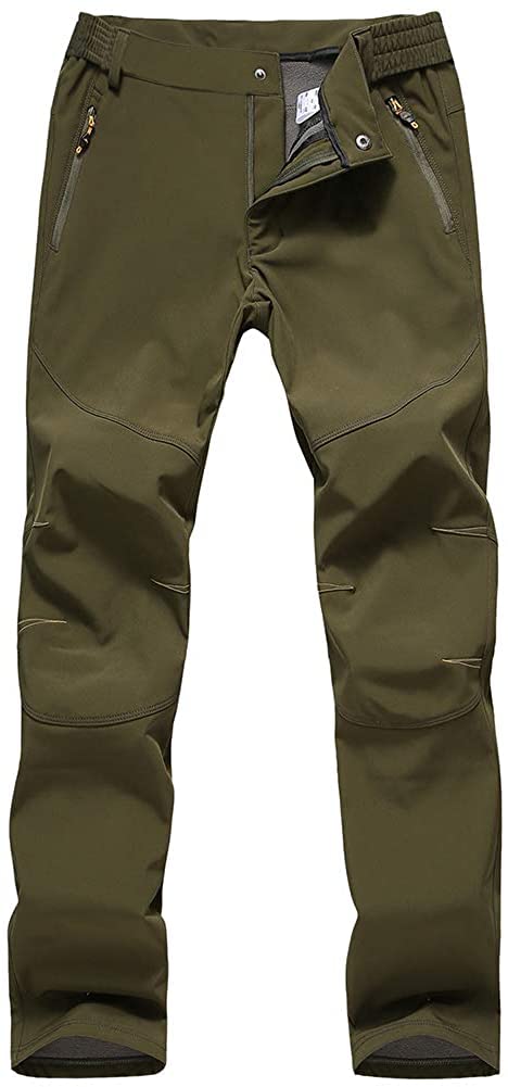 【送料無料】[FLYGAGA] 防寒パンツ メンズ アウトドアパンツ 登山パンツ 極暖 裏起毛ボア 裏フリースパンツ 厚手 ソフトシェルパンツトレッキングパンツ 防寒防水ズボン 長ズボン 保温 ピリング防止 秋冬用 色：グリーン -やや厚め2021、サイズ：M