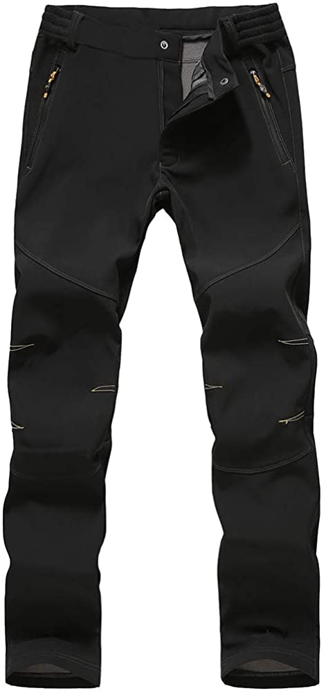 【送料無料】[FLYGAGA] 防寒パンツ メンズ アウトドアパンツ 登山パンツ 極暖 裏起毛ボア 裏フリースパンツ 厚手 ソフトシェルパンツトレッキングパンツ 防寒防水ズボン 長ズボン 保温 ピリング防止 秋冬用 色：ブラック-やや厚め2021、サイズ：L