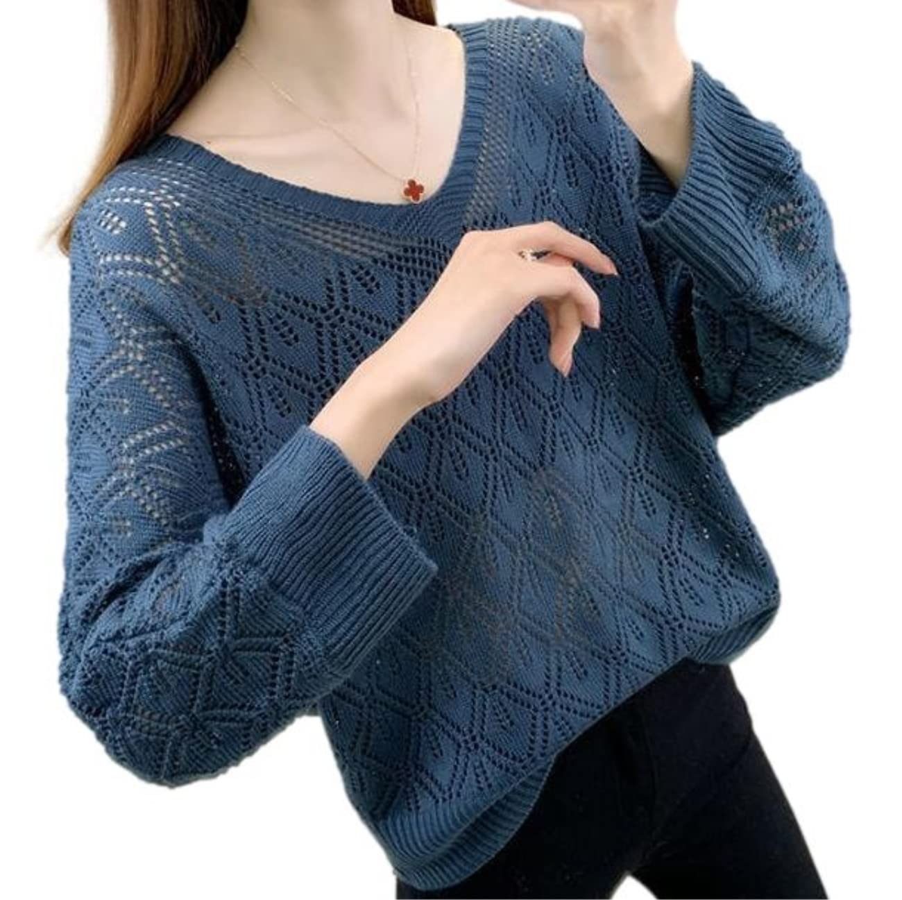 【送料無料】[Nestkanina] ニット 透かし編み 薄手 カットソー ゆったり シルエット 体 ...