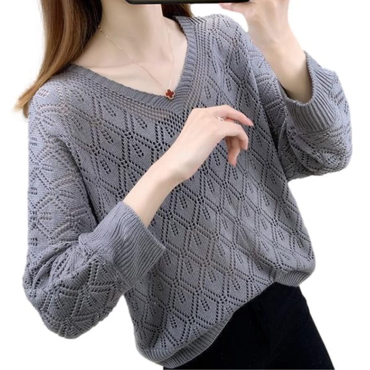 【送料無料】[Nestkanina] ニット 透かし編み 薄手 カットソー ゆったり シルエット 体 ...