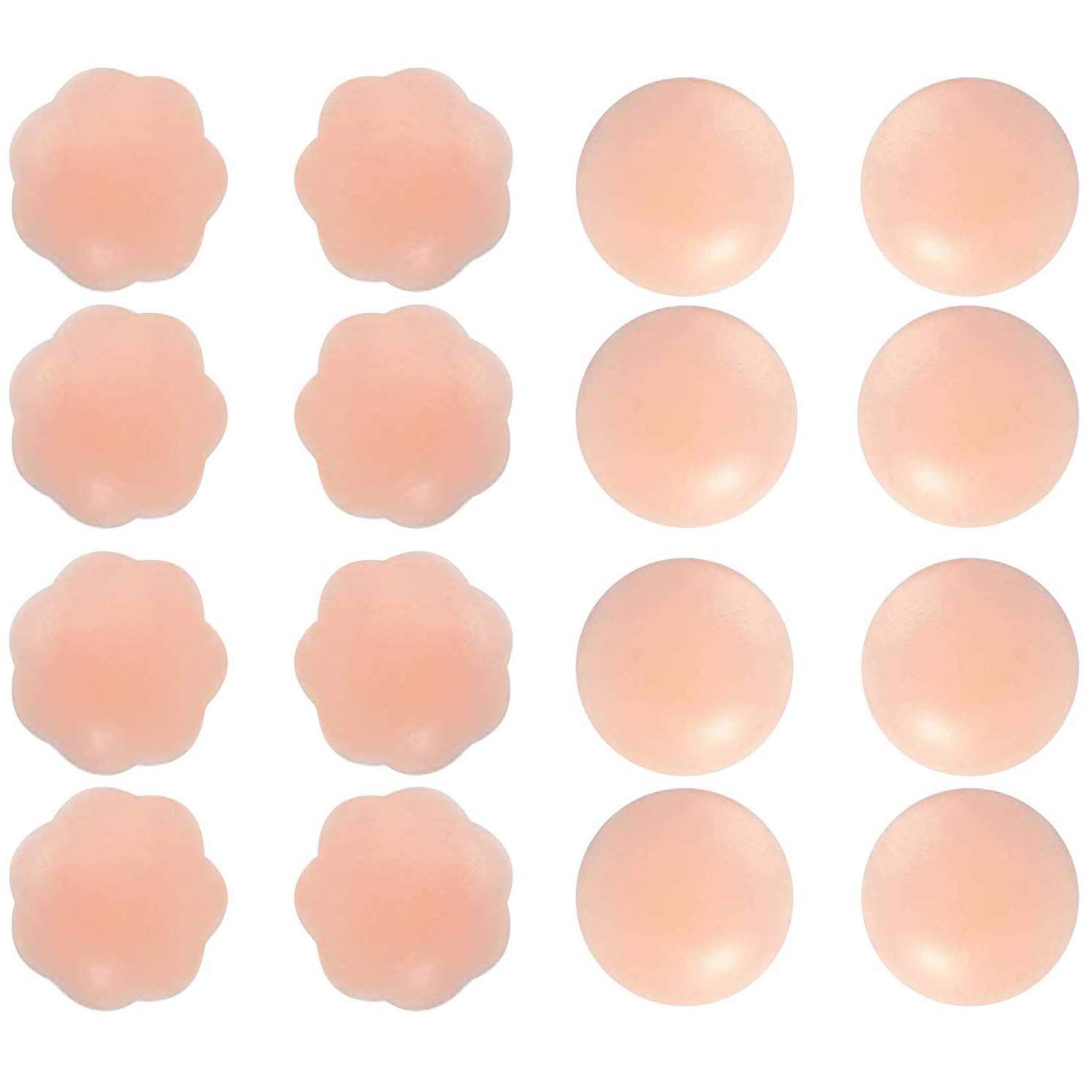 【送料無料】[NA] 【Adeeo】シリコンニップレスニプレスシール女性用 シリコンパッド キャミソール タンクトップ ドレス 浴衣 水着 乳首隠し 高吸着力 繰り返し使用 ニップレス 女性用 乳首テープ (シリカゲル8セット（4*丸形+4*花びら形 色：ピンク、サイズ：Free Size