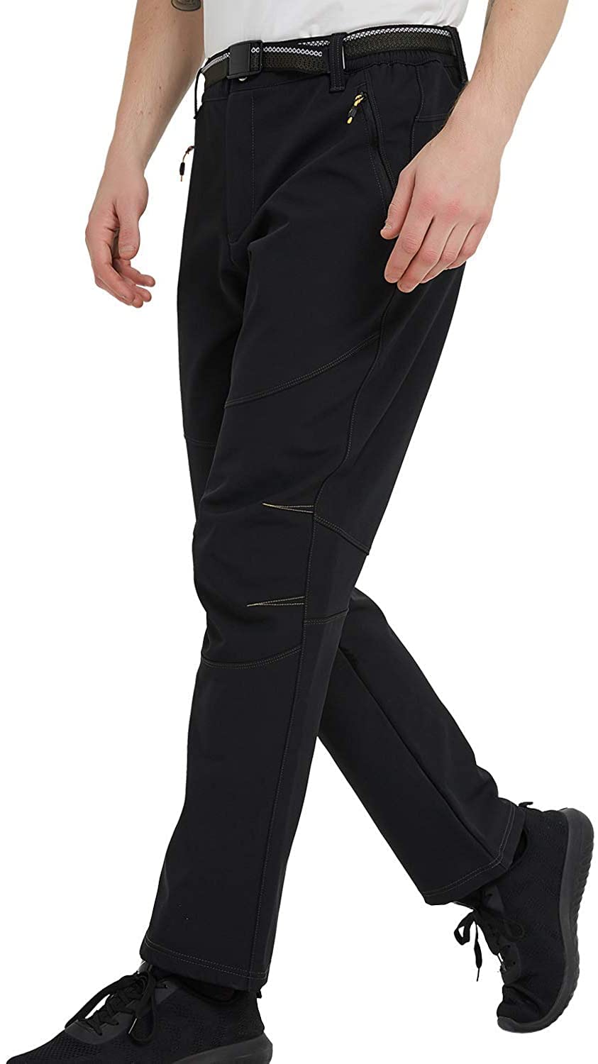 【送料無料】[FLYGAGA] 防寒パンツ メンズ アウトドアパンツ 登山パンツ 極暖 裏起毛ボア 裏フリースパンツ 厚手 ソフトシェルパンツトレッキングパンツ 防寒防水ズボン 長ズボン 保温 ピリング防止 秋冬用 色：ブラック-厚め1501、サイズ：L