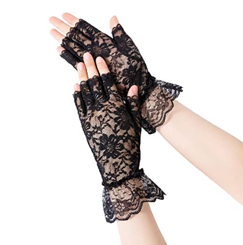 【送料無料】レース 手袋 白 黒 手袋 演奏会 ブライダル 花嫁 指ぬき フィンガーレス 薔薇レース ...
