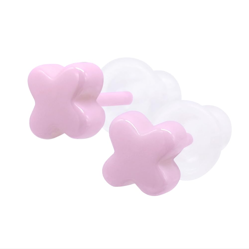 【送料無料】KARMAREY セラミック ピアス 金属アレルギー対応 2個セット 両耳用 ファーストピアス セカンドピアス つけっぱなし メンズ レディース 20G（0.8mm）四つ葉 クローバー 色：ミルキーピンク、サイズ：小