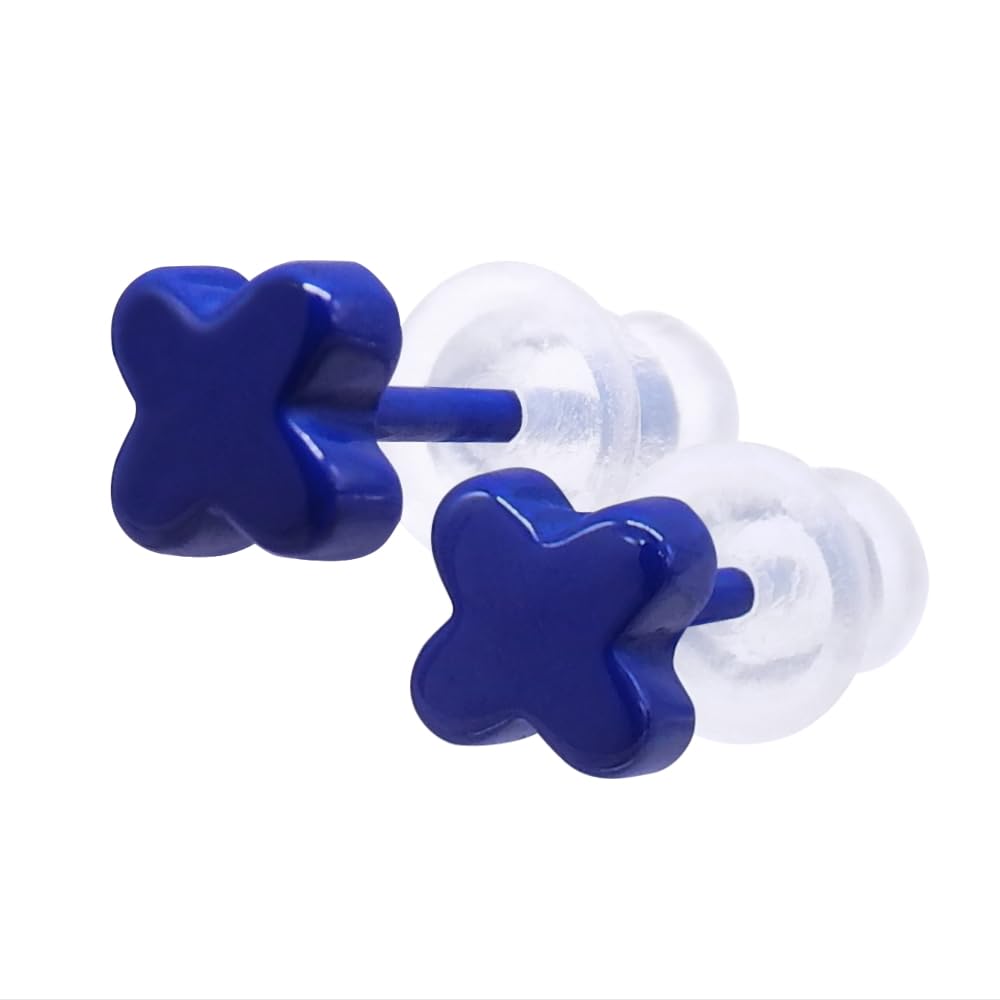 【送料無料】KARMAREY セラミック ピアス 金属アレルギー対応 2個セット 両耳用 ファーストピアス セカンドピアス つけっぱなし メンズ レディース 20G（0.8mm）四つ葉 クローバー 色：ブルー、サイズ：小