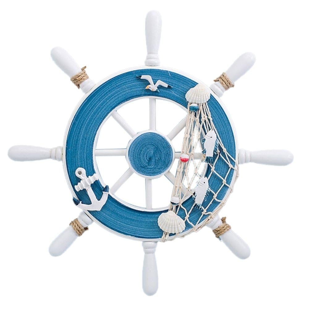 【送料無料】PLEAVIT 船舵 船の舵 舵輪 操舵輪 ハンドル インテリア マリンテイスト 雑貨 家具 オブジェ 色：ブルー
