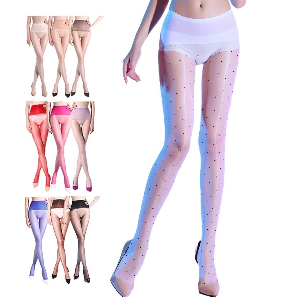 【送料無料】[Eukkis] 1D極薄シームレス超光沢パンティストッキング 春夏用薄手UVカット9色 透け感カラータイツ レディース 伝線対策加工 伸縮性が良い 履き心地 落ちにくい破れにくい靴下 色：水玉柄ホワイト、サイズ：Free Size
