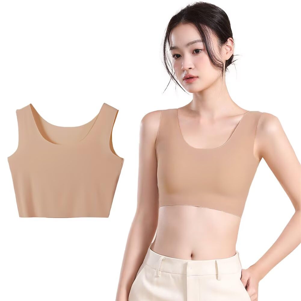 【送料無料】[Eukkis] 0.1mm極薄 ひんやり涼感ノンシームタンクトップインナーM~3XL 吸汗速乾 透け防止 接触冷感 レディース下着 大きいサイズ 色：ダークスキン ショート丈（透け防止指数90％）、サイズ：2XL