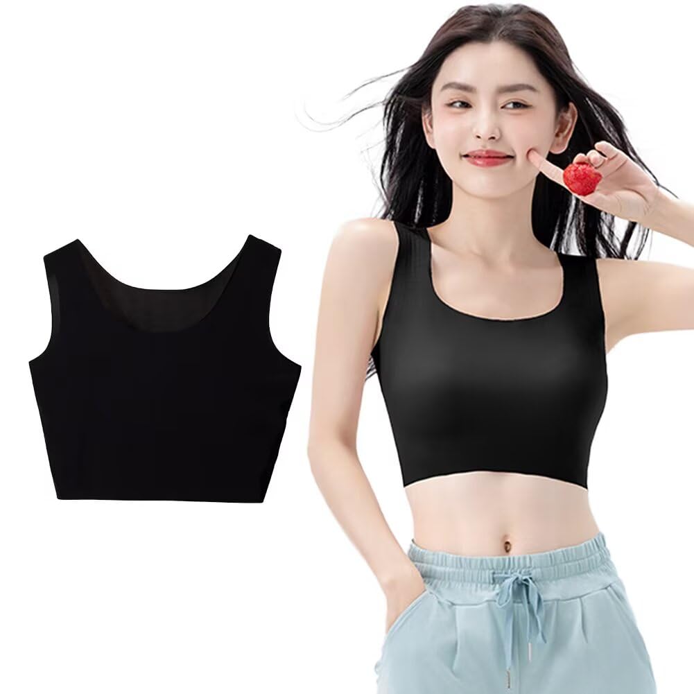 【送料無料】[Eukkis] 0.1mm極薄 ひんやり涼感ノンシームタンクトップインナーM~3XL 吸汗速乾 透け防止 接触冷感 レディース下着 大きいサイズ 色：ブラック ショート丈（透け防止指数95％）、サイズ：XL