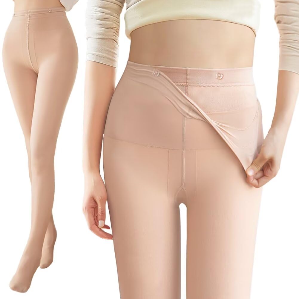 【送料無料】[Eukkis] 取り替える裏起毛ストッキング風タイツ 二重生地 素足透け感フェイクタイツ 着圧..