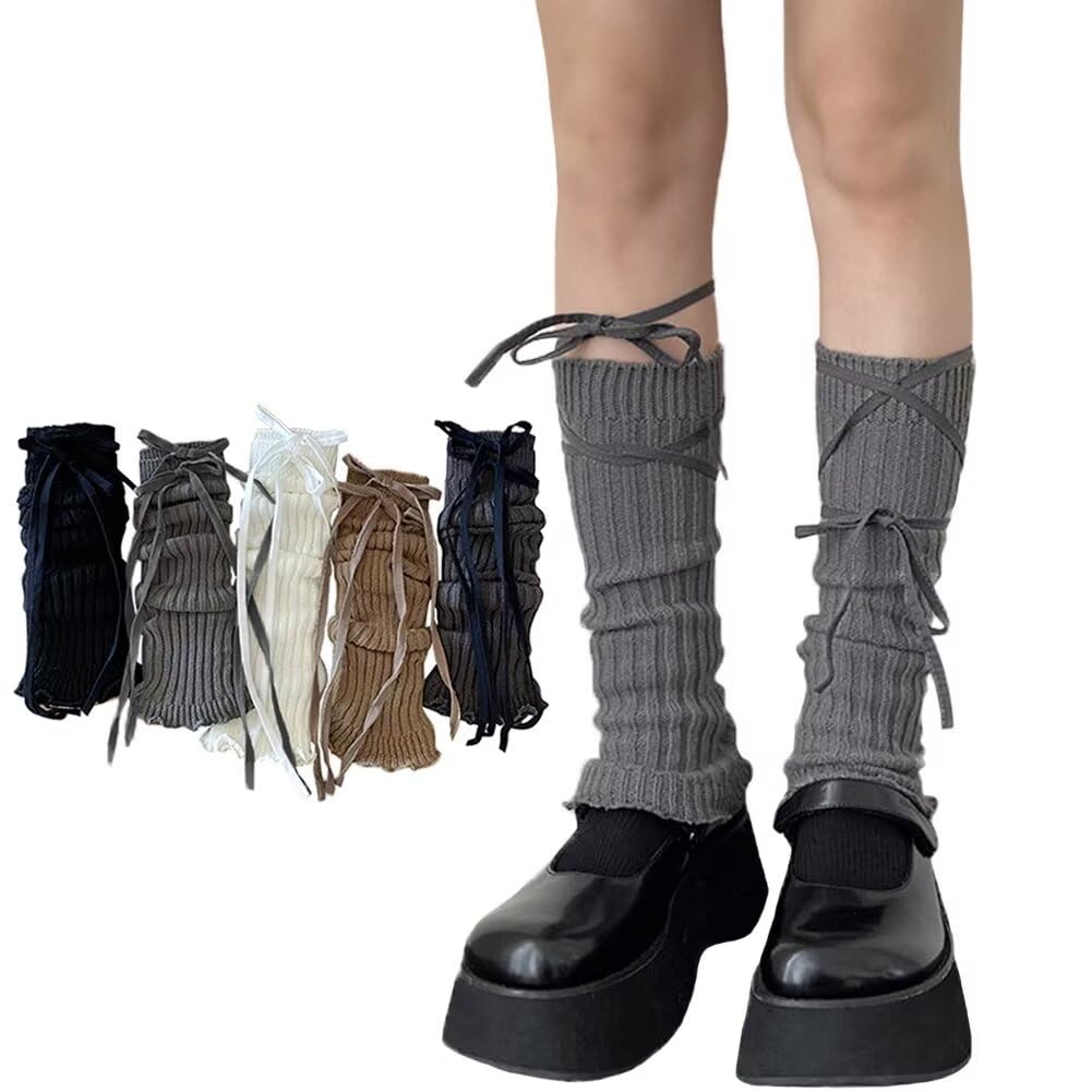 【送料無料】[Eukkis] ずり落ちにくいレッグウォーマー ゴムリボン付きレースアップ45cm バレエ風Y2Kフ..