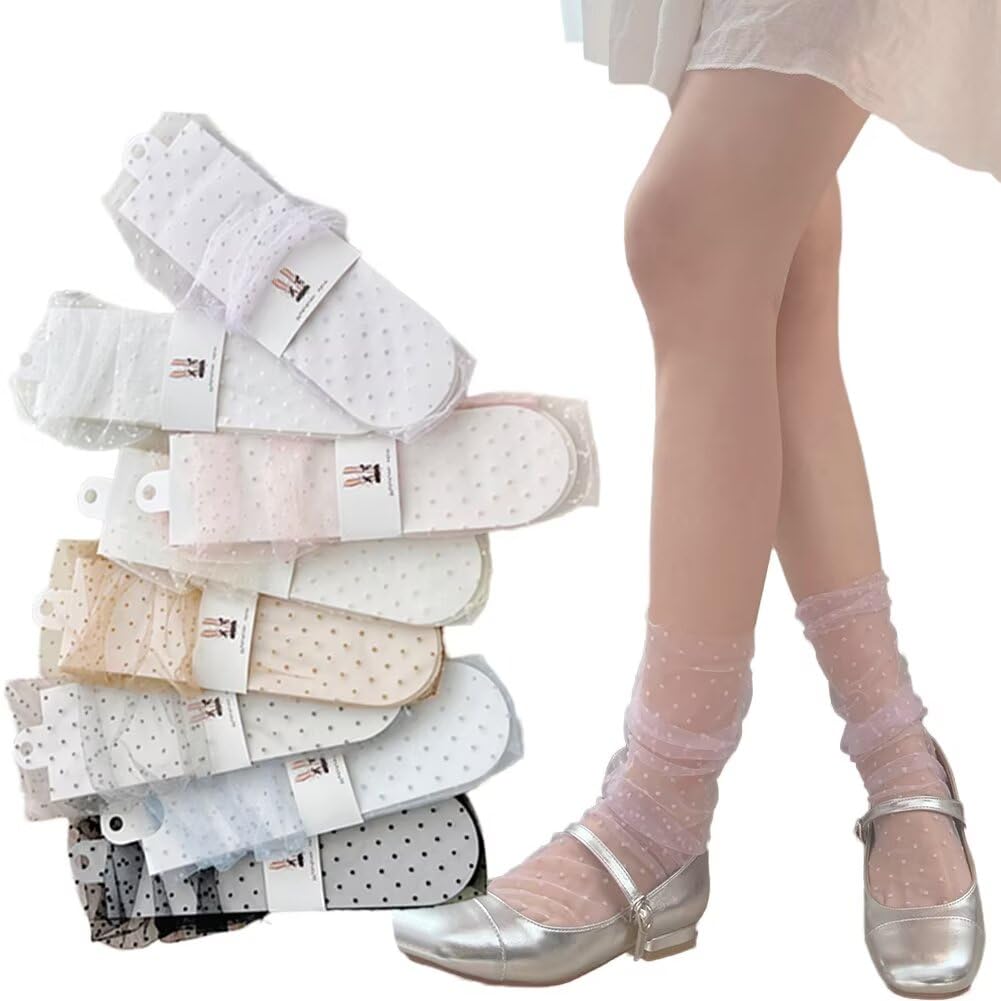 【送料無料】[Eukkis] シースルー水玉柄クルーソックス 透明チュール春夏用薄手カラー靴下 可愛いドット柄ルーズソックス 蒸れない 通気性速乾性 色：パープル、サイズ：Free Size