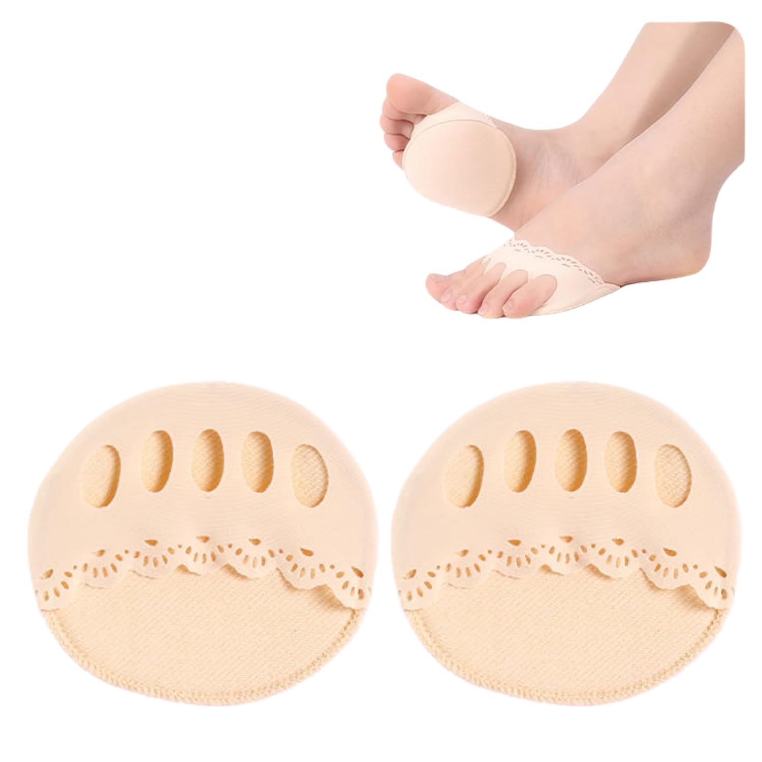 【送料無料】[Weuiean] レーシー つま先ソックス レディース 5本指ソックス フットカバー 指穴開き 五本指 足指ソックス ハーフソックス 靴下 汗取り ソックス つま先なし カバー 目立たない 通気 軽量 2足4枚セットBZHB-60 色：肌色、サイズ：Free Size