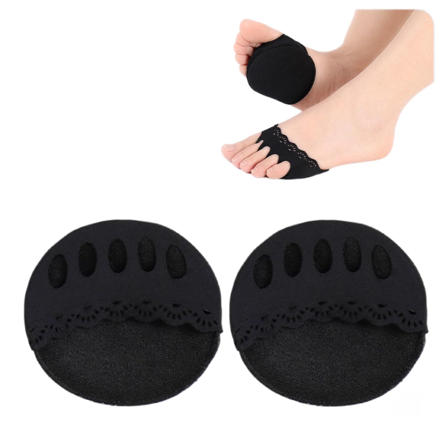 【送料無料】[Weuiean] レーシー つま先ソックス レディース 5本指ソックス フットカバー 指穴開き 五本指 足指ソックス ハーフソックス 靴下 汗取り ソックス つま先なし カバー 目立たない 通気 軽量 2足4枚セットBZHB-60 色：ブラック、サイズ：Free Size